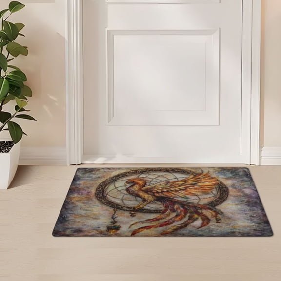 ALAZA Retro Phoenix with Feather Door Mat Outdoor Indoor Entrance Low Profile Floor Rugs 32"x20"