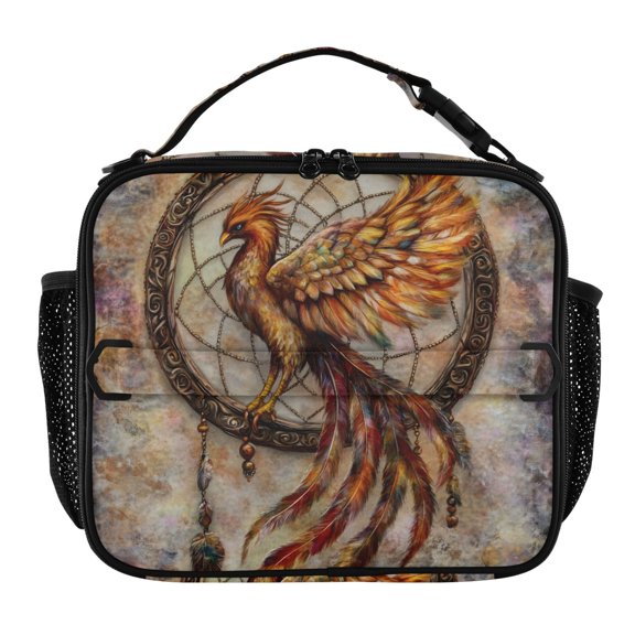 ALAZA Retro Phoenix with Feather Lunch Box Insulated Lunch Bag Cooler Tote with Shoulder Strap