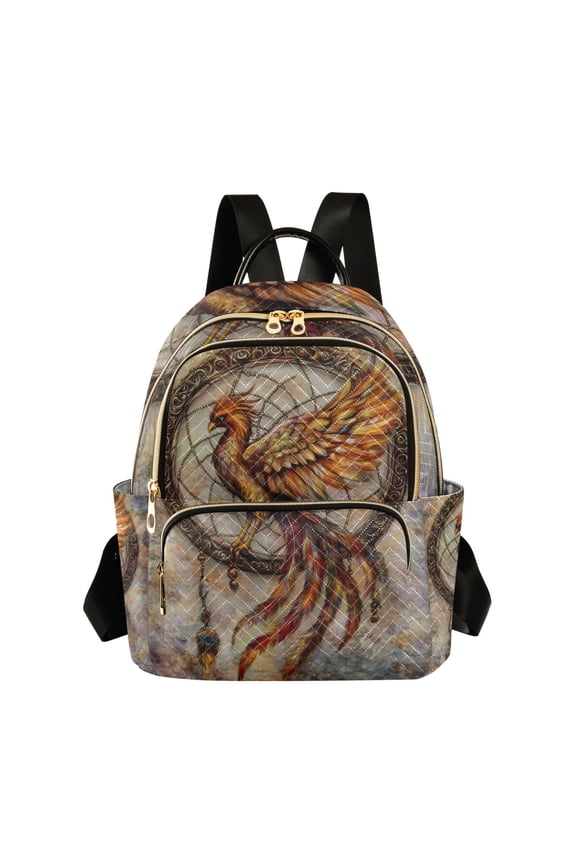 Retro Phoenix with Feather Womens Travel Laptop Backpack Large Daypack Ladies Shoulder Bags S