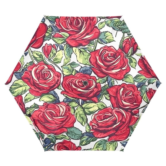 ALAZA Retro Rose Flowers UPF 50+ Compact Folding Umbrella for Rain Travel Umbrella Packable