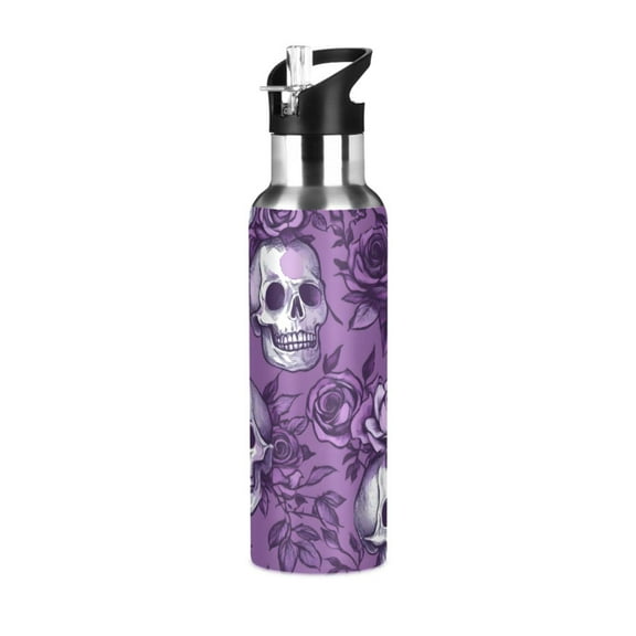 ALAZA Retro Rose Skull Water Bottle Insulated Flask Stainless Steel Straw Lid 20 oz