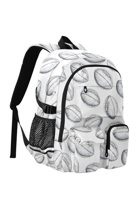 Retro Rugby Football Print Student Backpack School Bookbag Large Laptop Daypack Travel Bag