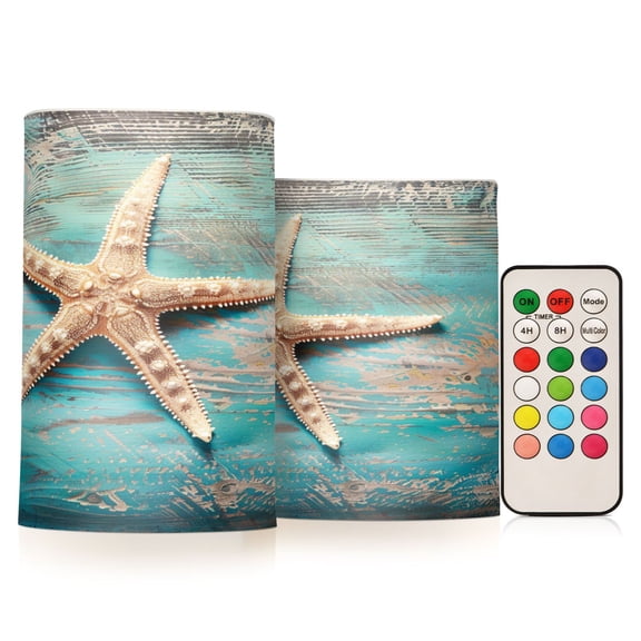 ALAZA Retro Sea Star on Wood 2 PCs LED Flickering Flameless Candles with Remote Timer Battery Operated Candle