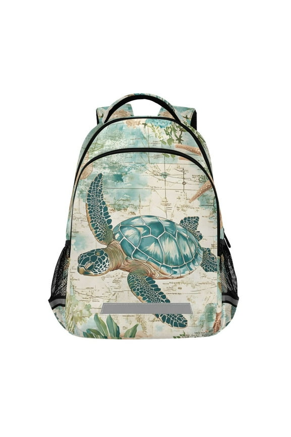 Retro Sea Turtle Backpack Elementary School Bag Bookbag Travel Rucksack