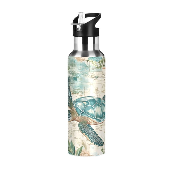 ALAZA Retro Sea Turtle Water Bottle Insulated Flask Stainless Steel Straw Lid 20 oz