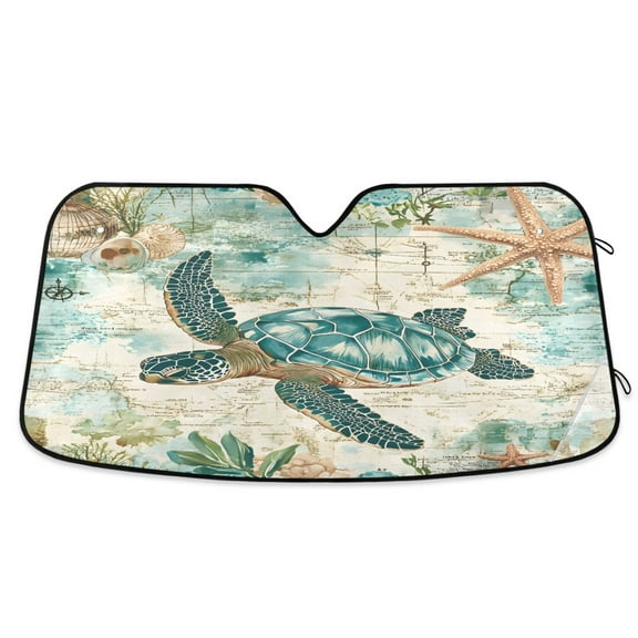 ALAZA Retro Sea Turtle Windshield Sun Shade Car Foldable Sun Visor Block UV Rays Protector 57"x31.5"