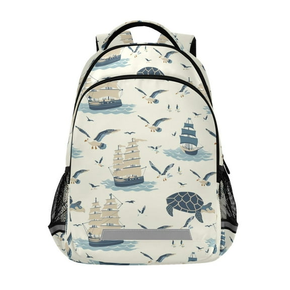 ALAZA Retro Seagulls and Ship Backpack Elementary School Bag Bookbag Travel Rucksack