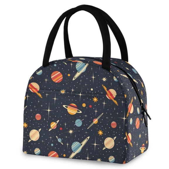ALAZA Retro Space Planets Insulated Lunch Box Reusable Cooler Tote Bag Work Office Picnic