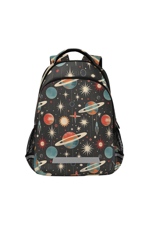 Retro Space Planets Rockets Backpack Elementary School Bag Bookbag Travel Rucksack