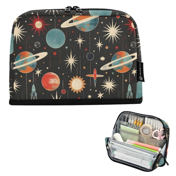 ALAZA Retro Space Planets Rockets Pencil Case Pen Pouch Bag Large Capacity Organizer