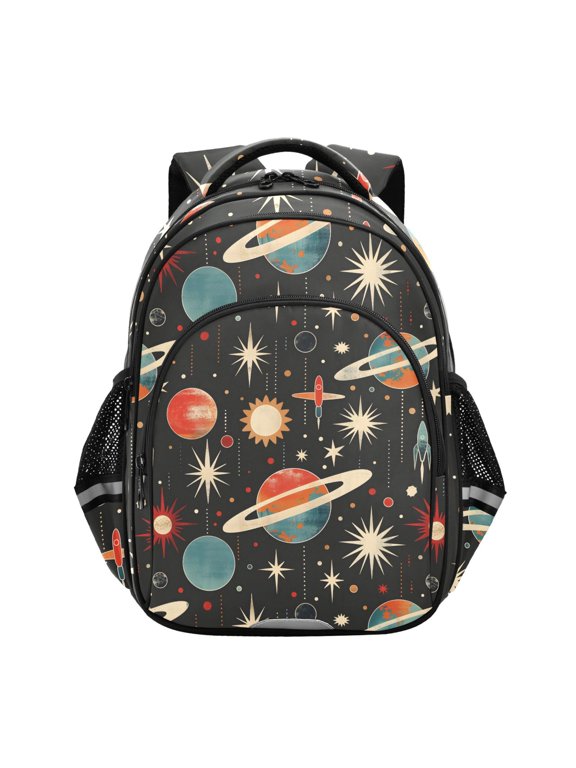 Retro Space Planets Rockets School Backpack Elementary Bag Bookbag Travel Rucksack
