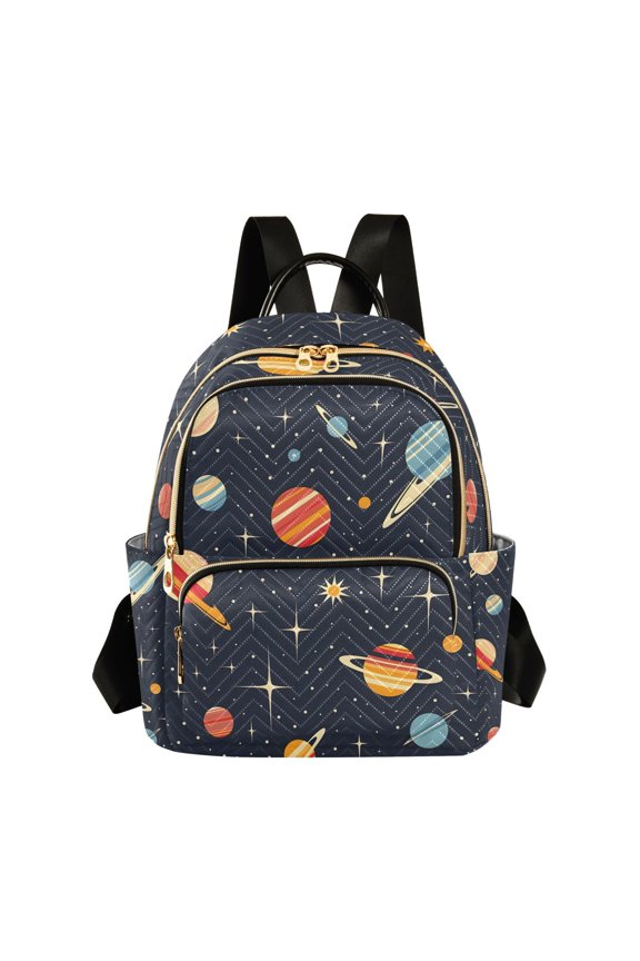 Retro Space Planets Womens Travel Laptop Backpack Large Daypack Ladies Shoulder Bags S