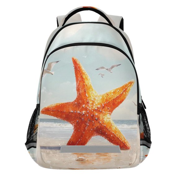 ALAZA Retro Starfish Seagull Pattern Backpack Elementary School Bags Student Bookbag Travel Rucksack