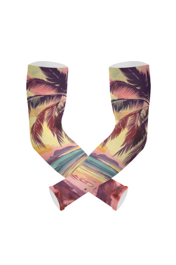 Retro Sunset Palm Tree on Beach UV Sun Protection Arm Sleeves UPF 50+ Compression Cooling Sleeve 1 Pair