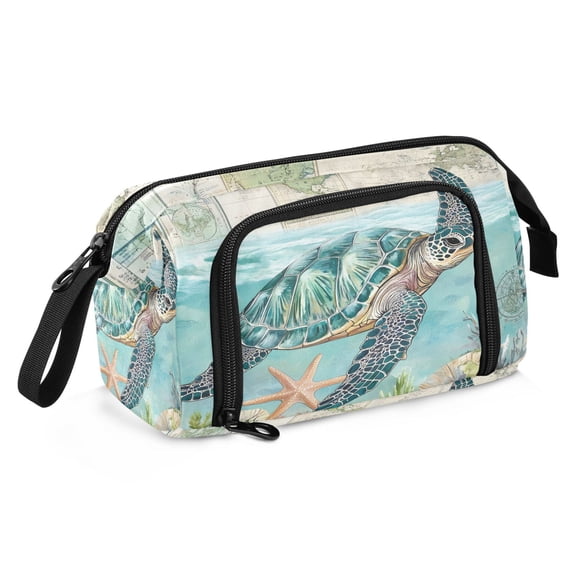 ALAZA Retro Turtle and Map Pencil Pouch Big Capacity Pencil Case Zipper Organizer Bag