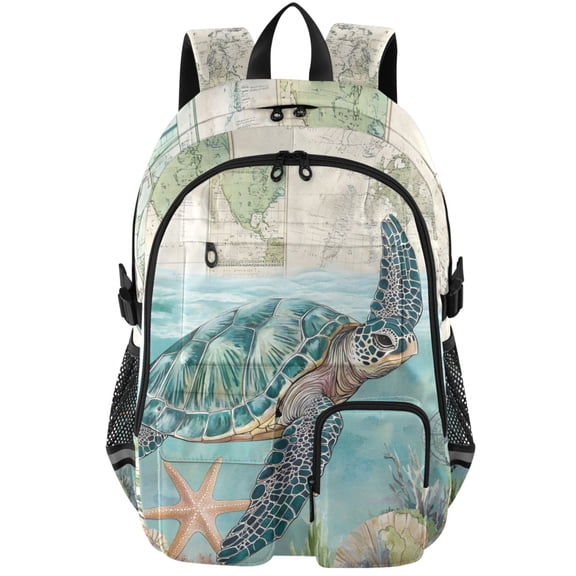 ALAZA Retro Turtle and Map Print Student Backpack School Bookbag Large Laptop Daypack Travel Bag