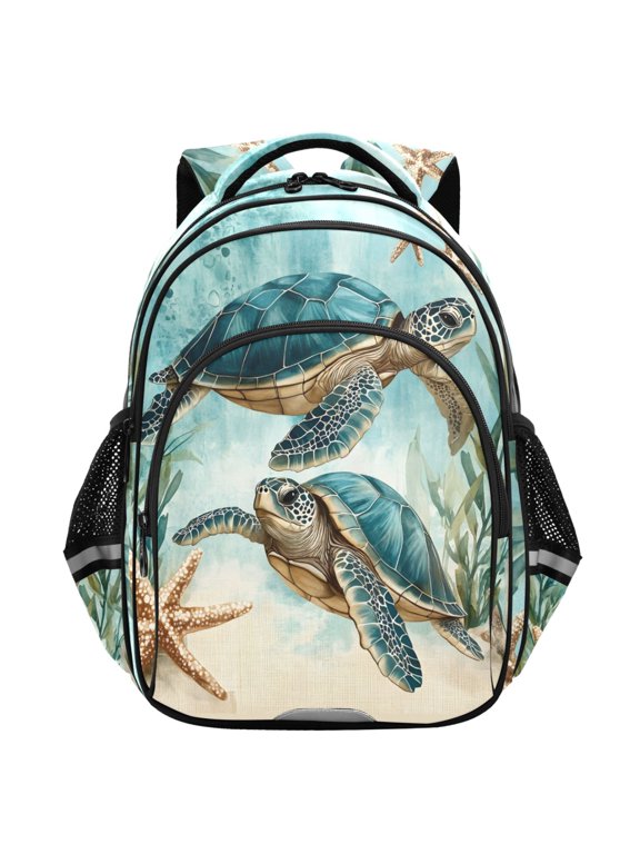 Retro Turtle in Sea School Backpack Elementary Bag Student Bookbag Travel Rucksack