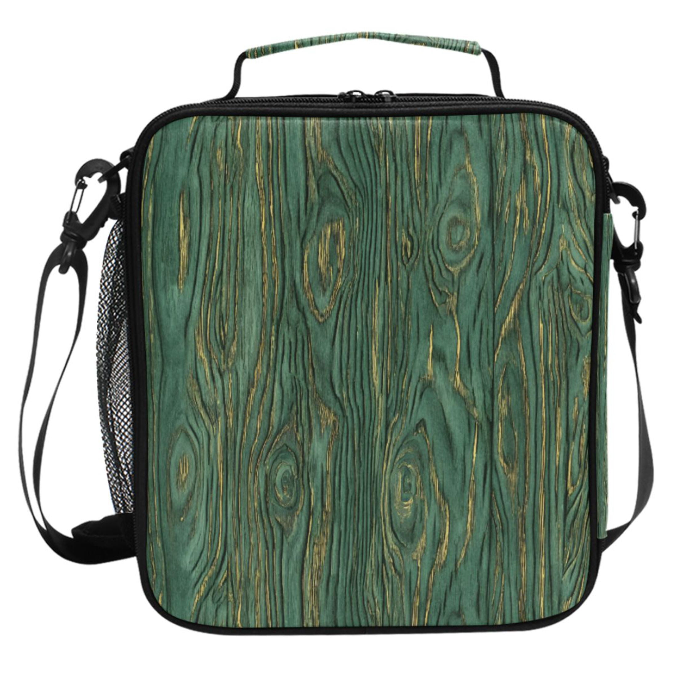 ALAZA Retro Wood Lunch Box Insulated Cooler Lunch Bag with Shoulder Strap Meal Prep Tote