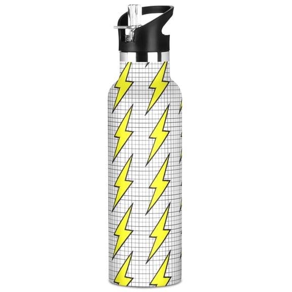 ALAZA Retro Yellow Lightning Pattern Stainless Steel Water Bottle Vacuum Insulated Leak-Proof Tumbler with Straw Handle 20oz