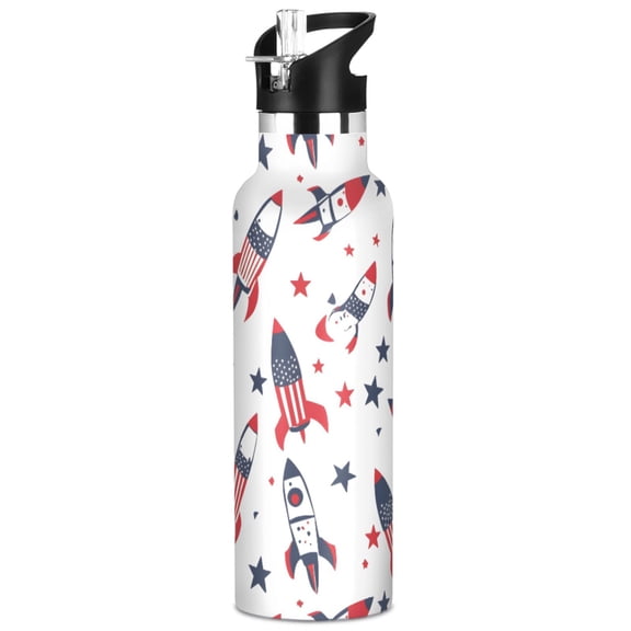 ALAZA Rocket American Flag Pattern Stainless Steel Water Bottle Vacuum Insulated Leak-Proof Tumbler with Straw Handle 20oz