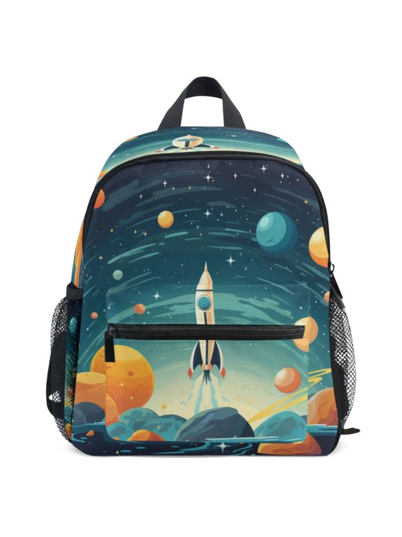 Rocket and Space Pattern Kids Backpack for Preschool Kindergarten Toddler Bags