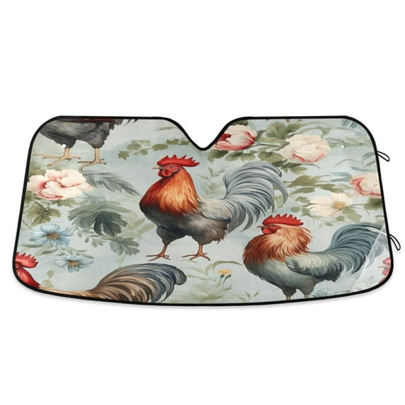 ALAZA Roosters and Flowers Pattern Windshield Sun Shade Car Foldable Visor Block UV Rays Protector 53"x23.5"