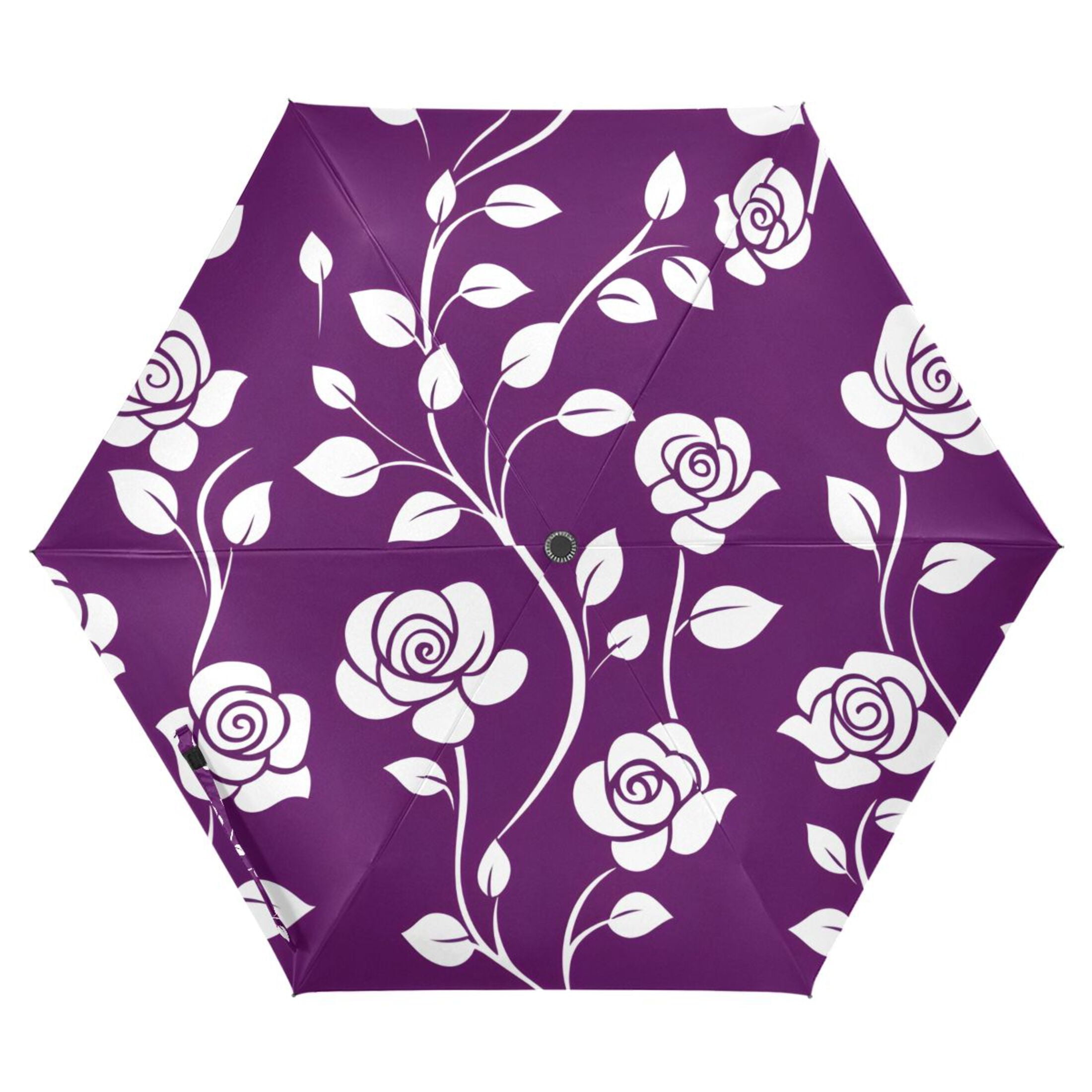 ALAZA Rose Flower Leaves UPF 50+ Compact Folding Umbrella for Rain Travel Umbrella Packable