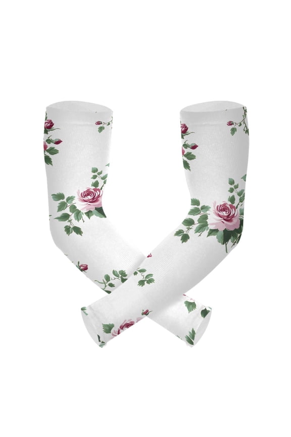 Rose Flower Leaves UV Sun Protection Arm Sleeves UPF 50+ Compression Cooling Sleeve 1 Pair