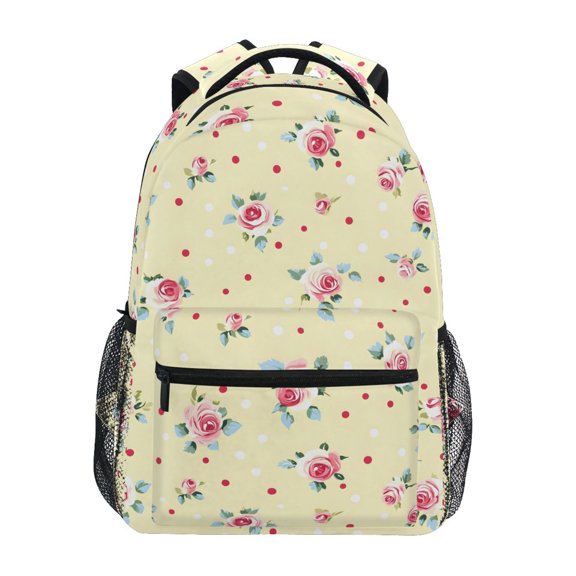ALAZA Rose Flower Polka Dots Pattern School Backpack Elementary Bookbag Laptop Bags Travel Daypack