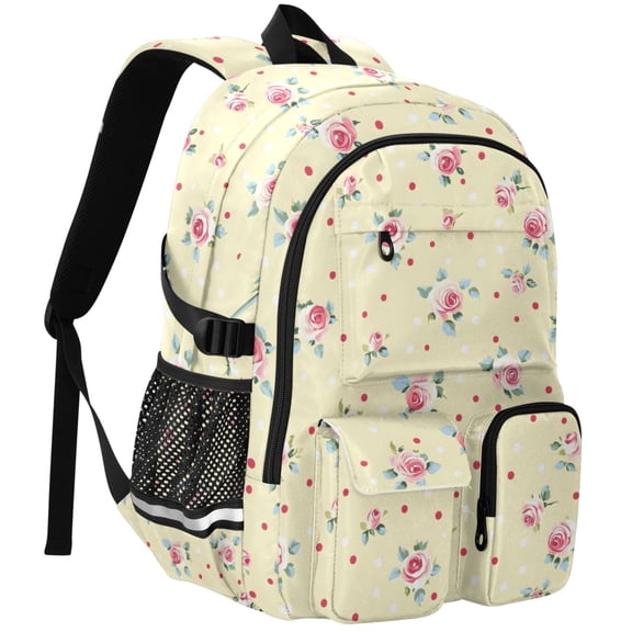 ALAZA Rose Flower Polka Dots Print Student Backpack School Bookbag Large Laptop Daypack Travel Bag