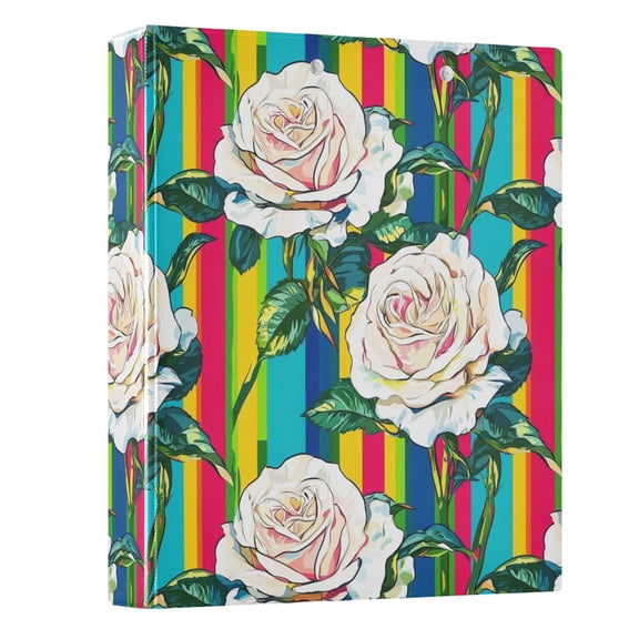 ALAZA Rose Flower Rainbow Stripes 3 Ring Binder 1.5 Inch Three Ring Office Binders w/ clipboard & 3 pockets, Hold 200 Sheets, 1 pc