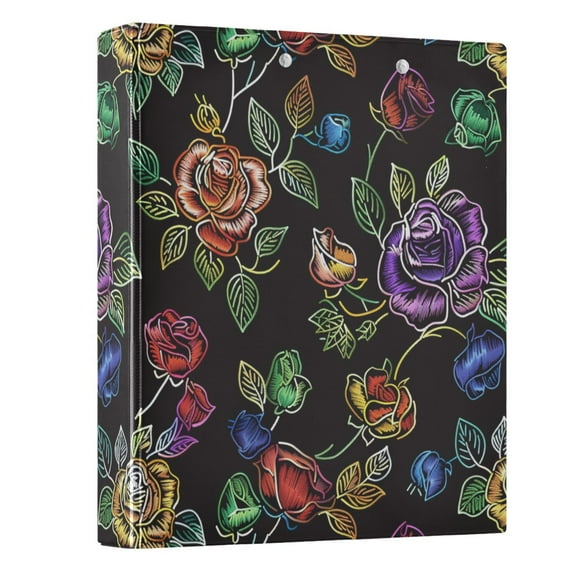 ALAZA Rose Flowers Embroidery Rainbow 3 Ring Binder 1.5 Inch Three Ring Office Binders w/ clipboard & 3 pockets, Hold 200 Sheets, 1 pc