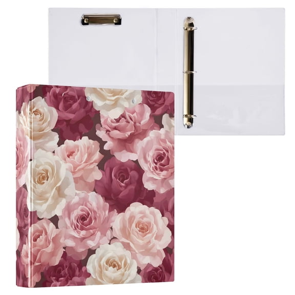 ALAZA Rose Flowers Pattern Hardcover 3 Ring Binder 1.5" D-Rings with Interior Pockets Binders School 1 PC