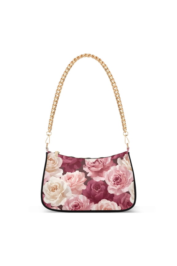 Rose Flowers Pattern Women's Chain Shoulder Bag Hobo Handbag Tote Crossbody Purse