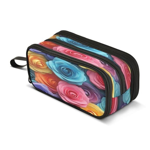 ALAZA Rose Flowers Pencil Case Bag 3 Compartment Pen Pouch Large Storage Holder Box Organizer