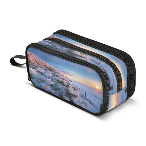 ALAZA Rose Flowers on Snow Pencil Case Bag 3 Compartment Pen Pouch Large Storage Holder Box Organizer