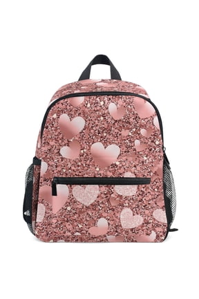 Rose Golden Glitter Hearts Pattern School Backpack Student Bookbag Mini Bag