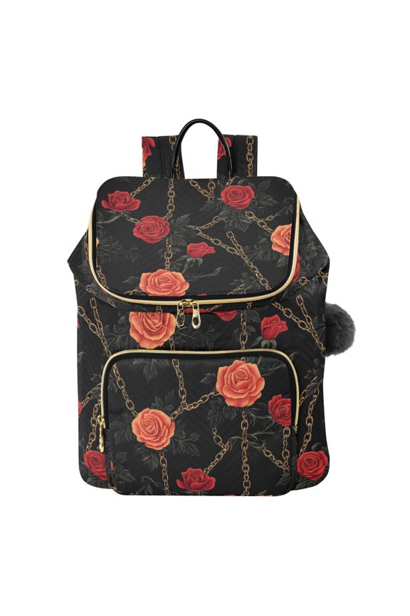 Rose with Chain Travel Backpack Laptop Bag Large Capacity Daypack