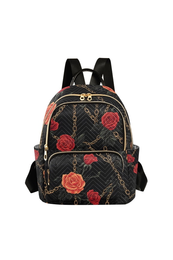 Rose with Chain Womens Travel Laptop Backpack Large Daypack Ladies Shoulder Bags M