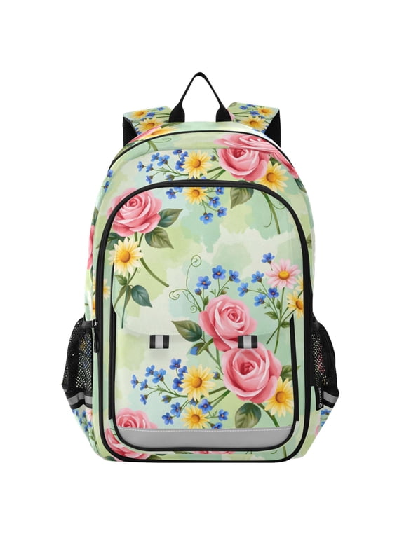 Roses Daisy Flower School Laptop Backpack Travel Bag Casual Student Bookbag Rucksack