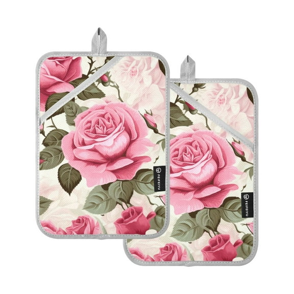 ALAZA Roses Flower Pot Holders Set of 2 Heat Resistant Kitchen Oven Mitts