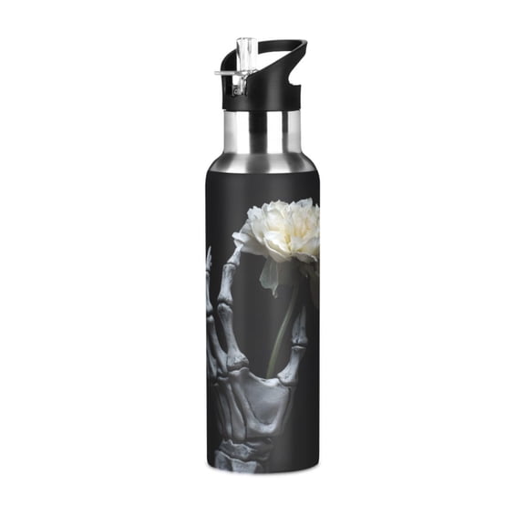 ALAZA Roses Flower on Hand Water Bottle Insulated Flask Stainless Steel Straw Lid 20 oz