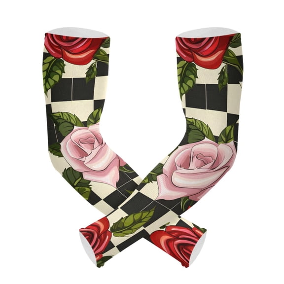ALAZA Roses Flower on Lattice UV Sun Protection Arm Sleeves UPF 50+ Compression Cooling Sleeve 1 Pair