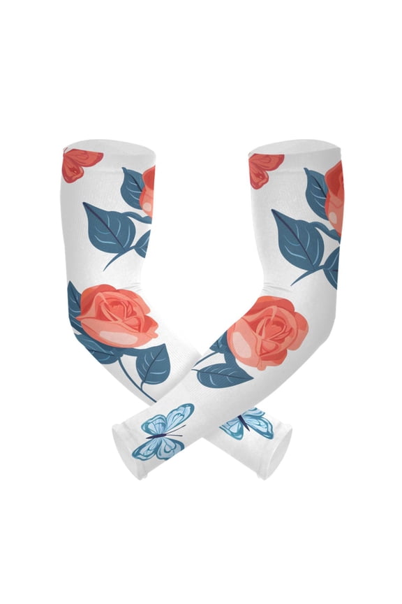 Roses Flowers with Leaves UV Sun Protection Arm Sleeves UPF 50+ Compression Cooling Sleeve 1 Pair