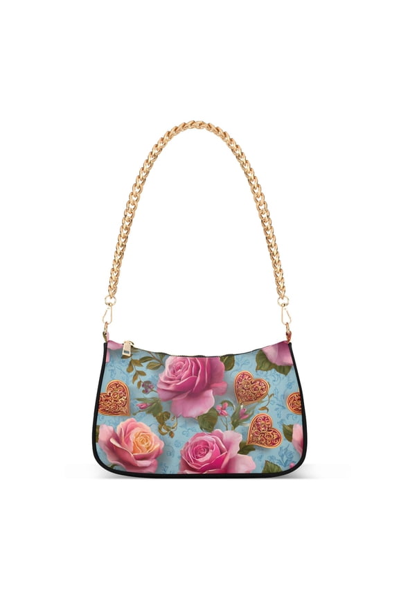 Roses Heart Flower Women's Chain Shoulder Bag Hobo Handbag Tote Crossbody Purse