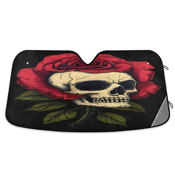 ALAZA Roses Skull Windshield Sun Shade Car Foldable Sun Visor Block UV Rays Protector 57"x31.5"