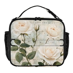 ALAZA Roses on Music Notes Lunch Box Insulated Lunch Bag Cooler Tote with Shoulder Strap
