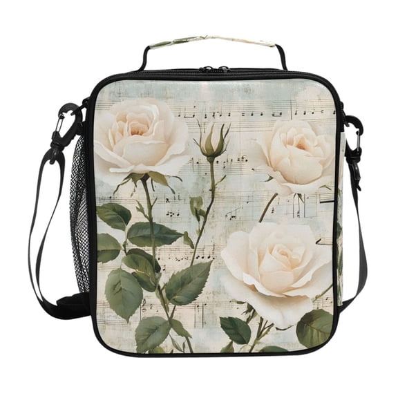 ALAZA Roses on Music Notes Lunch Box Insulated Lunch Bag Reusable Thermal Cooler Tote School Picnic