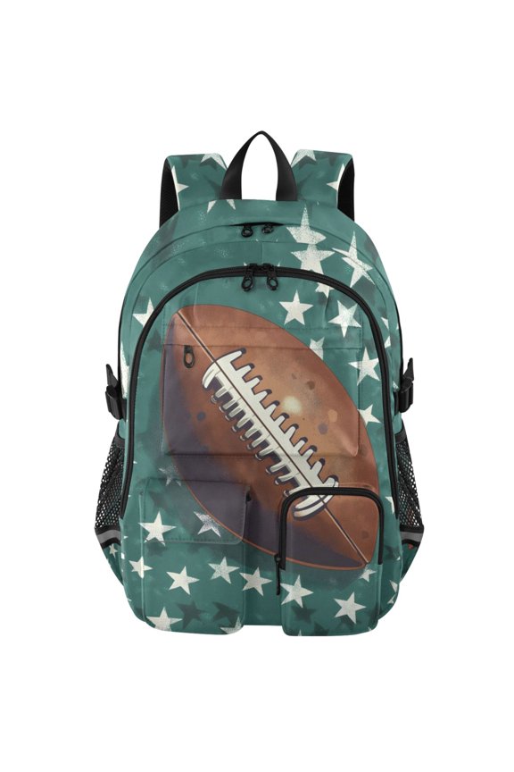 Rugby Ball Stars Print Student Backpack School Bookbag Large Laptop Daypack Travel Bag