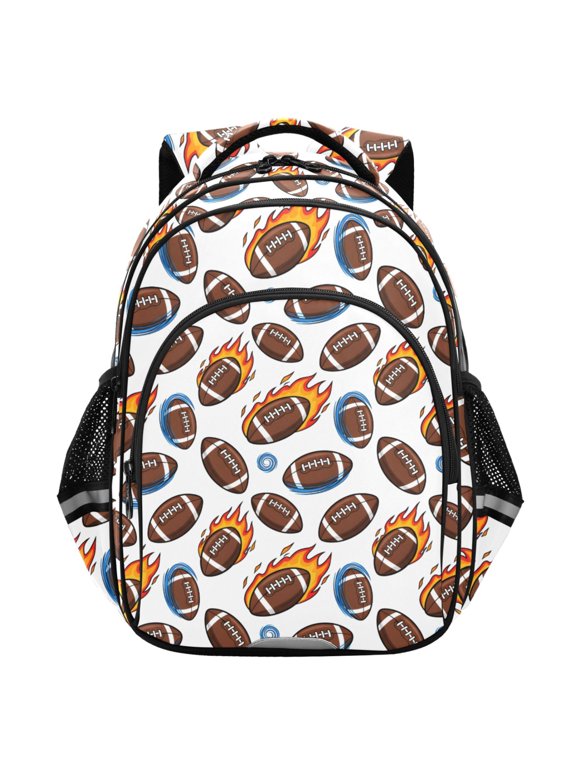 Rugby Ball with Flames School Backpack Elementary Bag Student Bookbag Travel Rucksack